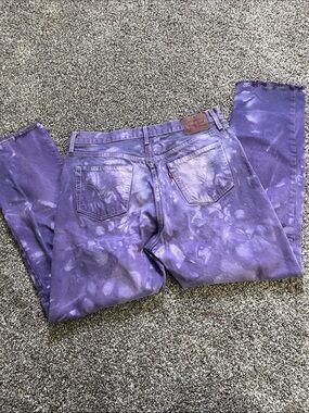 Levi’s 501 Button Fly Purple Tie Dye Bleached Festival Distress Jeans